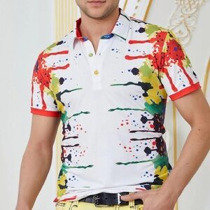 Mondo White Splash Paint Print polo 4XL